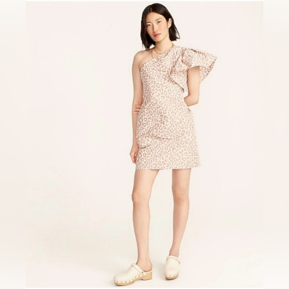 J. Crew - Animal Print Asymmetrical Ruffled One-Shoulder Dress (8)